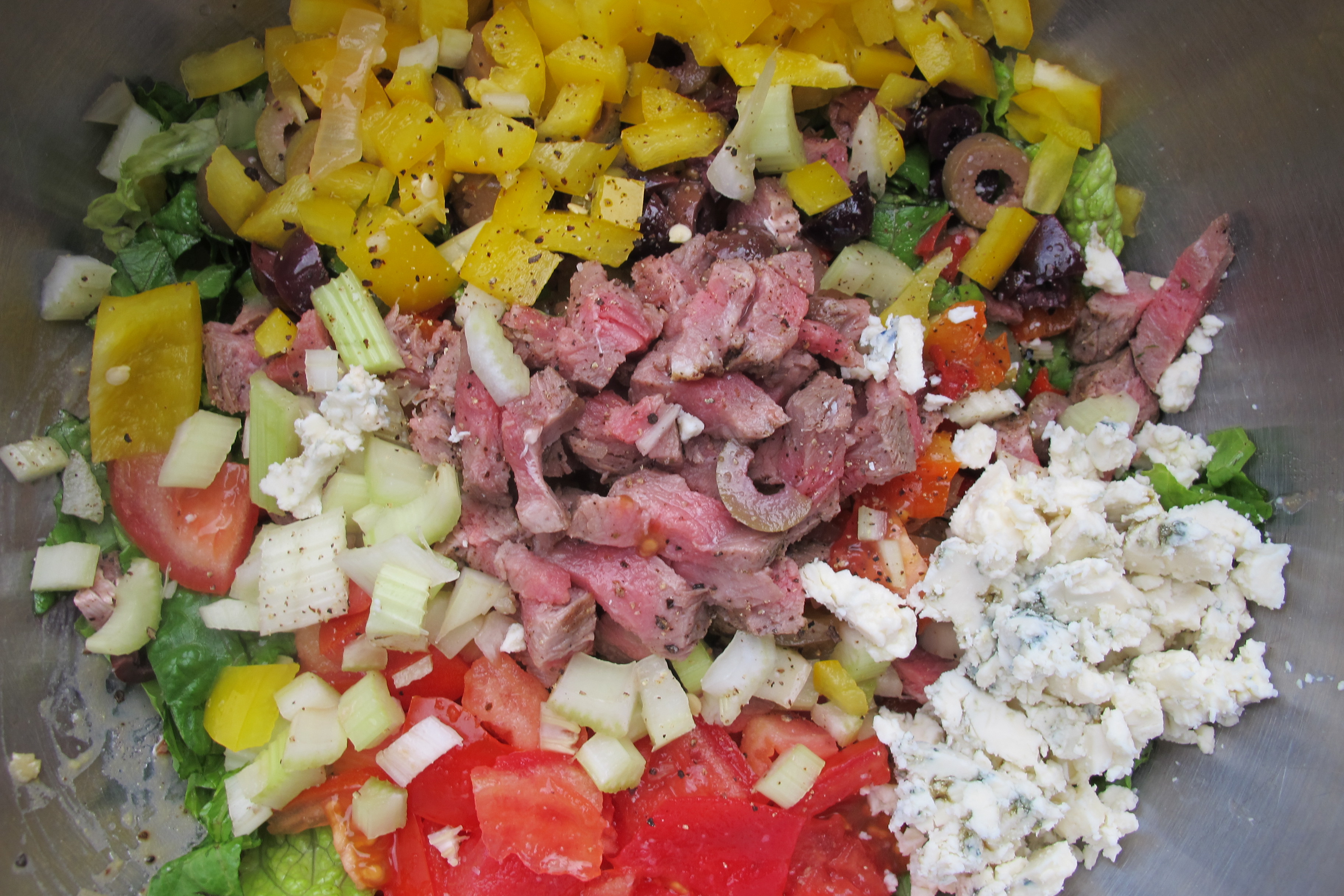 Steak and Blue Cheese Chopped Salad on the Deck with the Dogs More