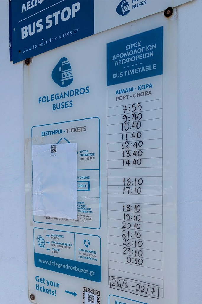 Bus schedule for Folegandros