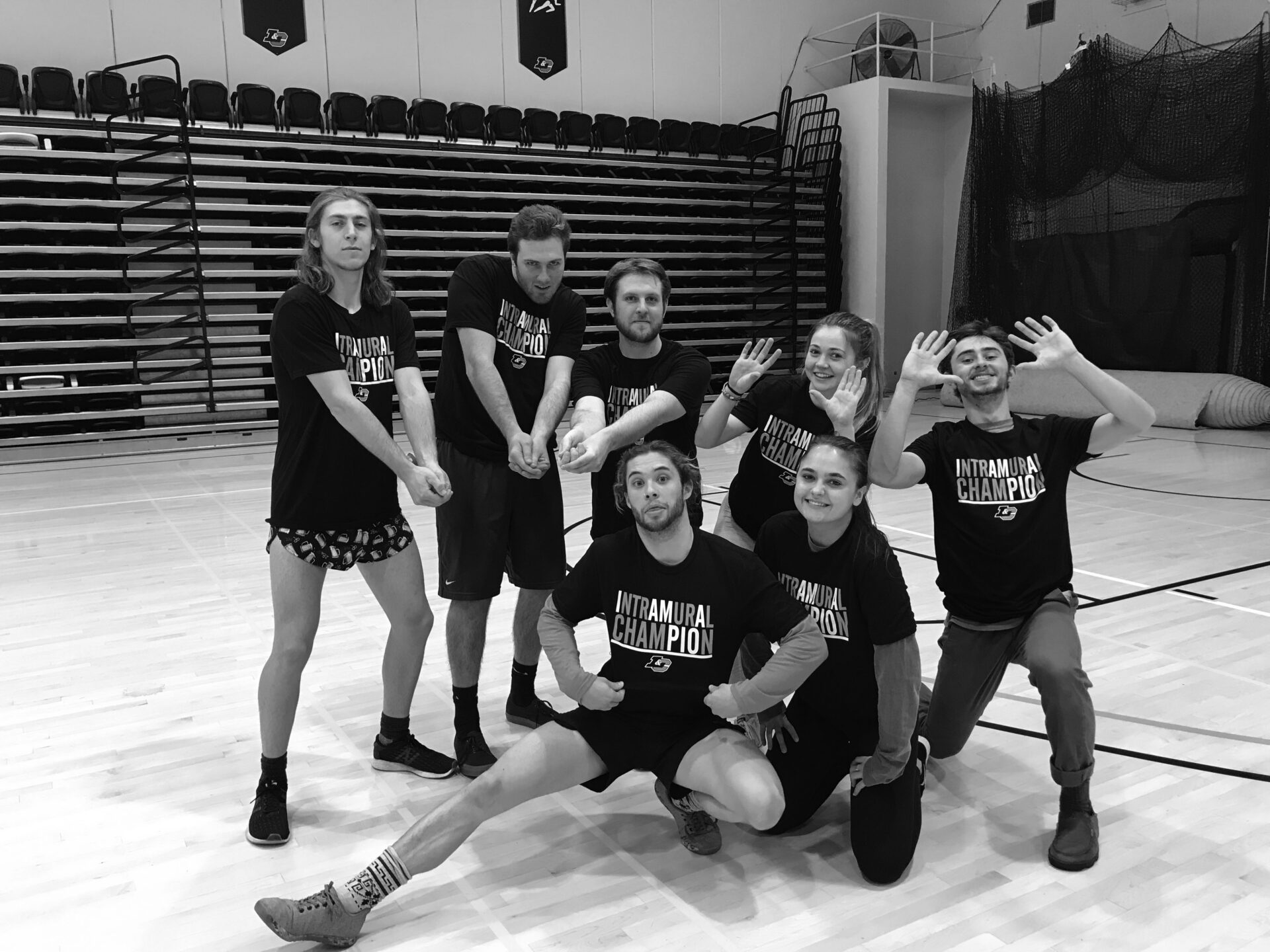 Students posing in Pamplin gym