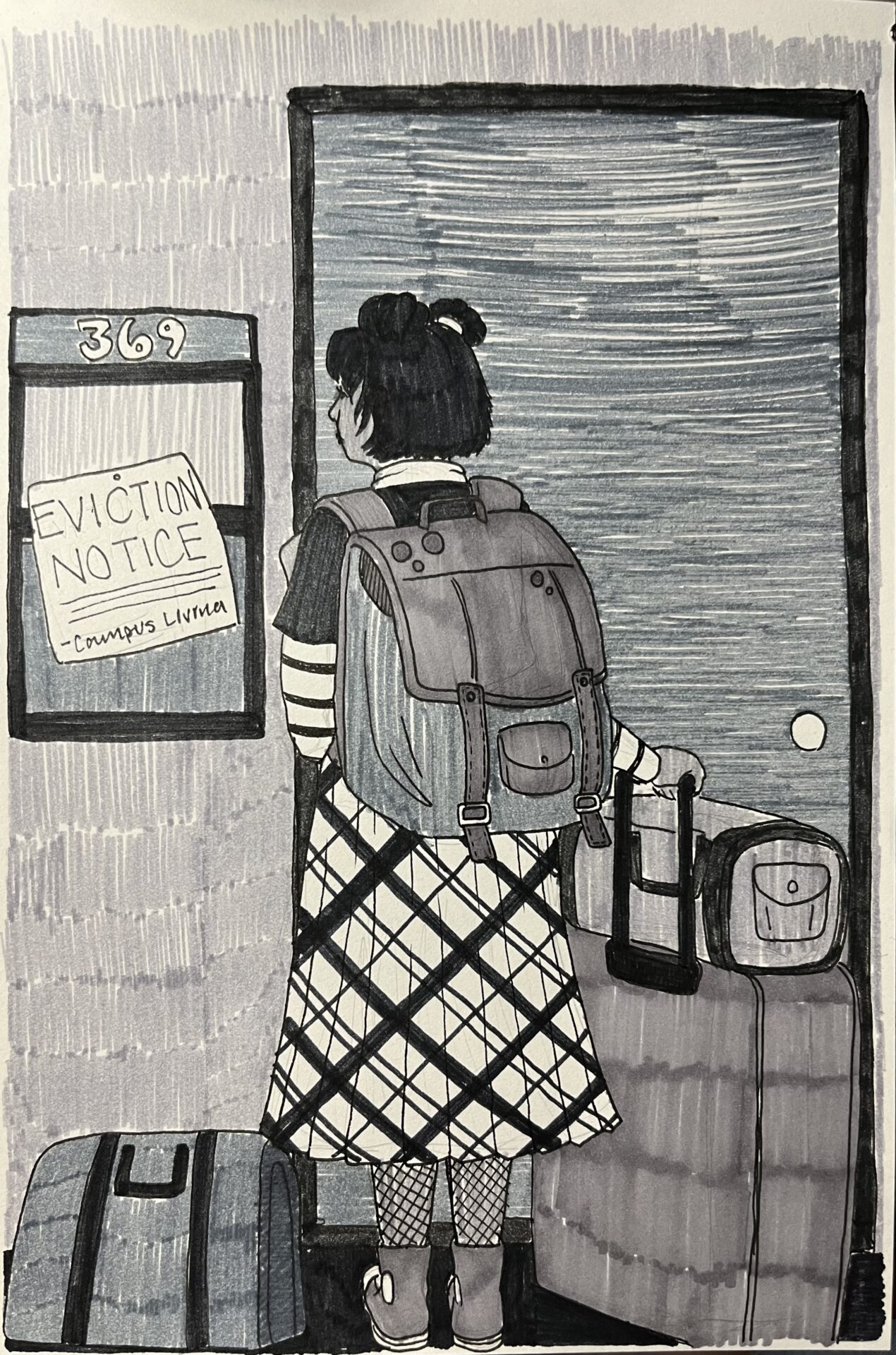 Illustration of student looking at eviction notice from campus living