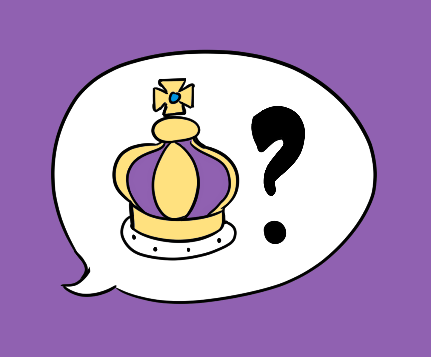 Illustration of a crown next to a question mark in a speech bubble.