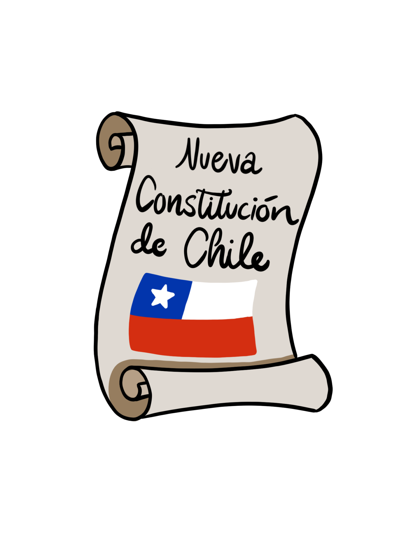 Illustration of a scroll reading "Nueva Constitución de Chile" above the Chilean flag.