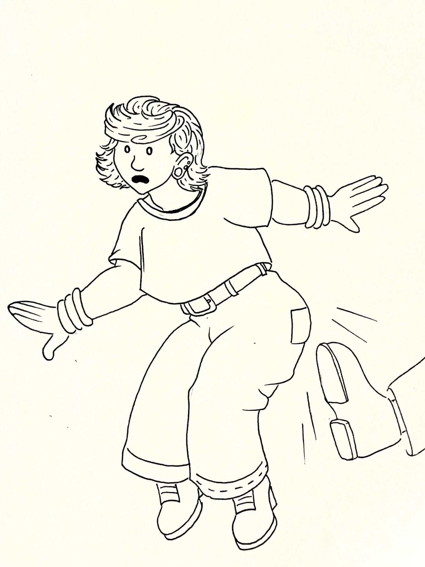 Illustration of student being kicked in the pants