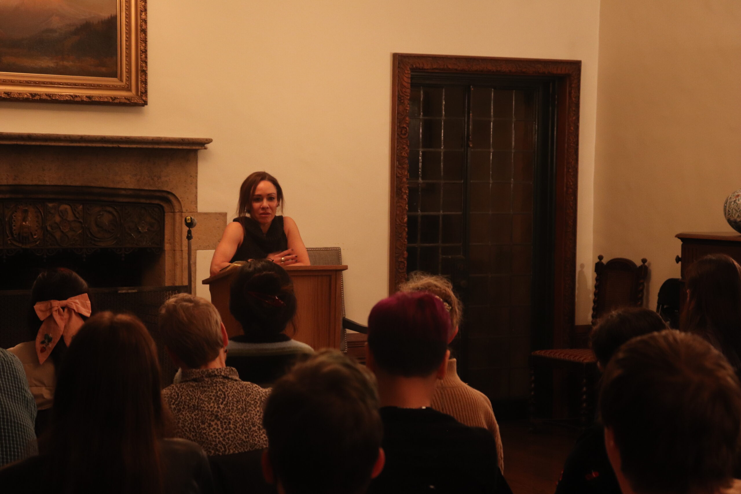 Photograph of Kaui Hart Hemmings speaking at Frank Manor House