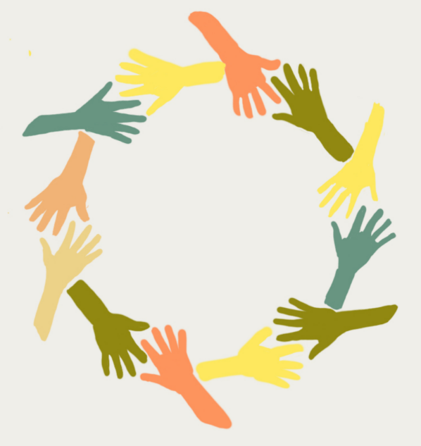 Illustration of group of colored hands in a circle
