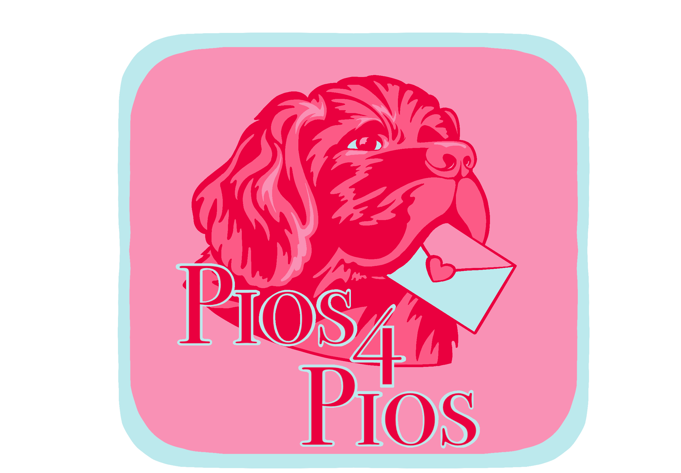 Illustration of the mascot in pink with a letter in his mouth.