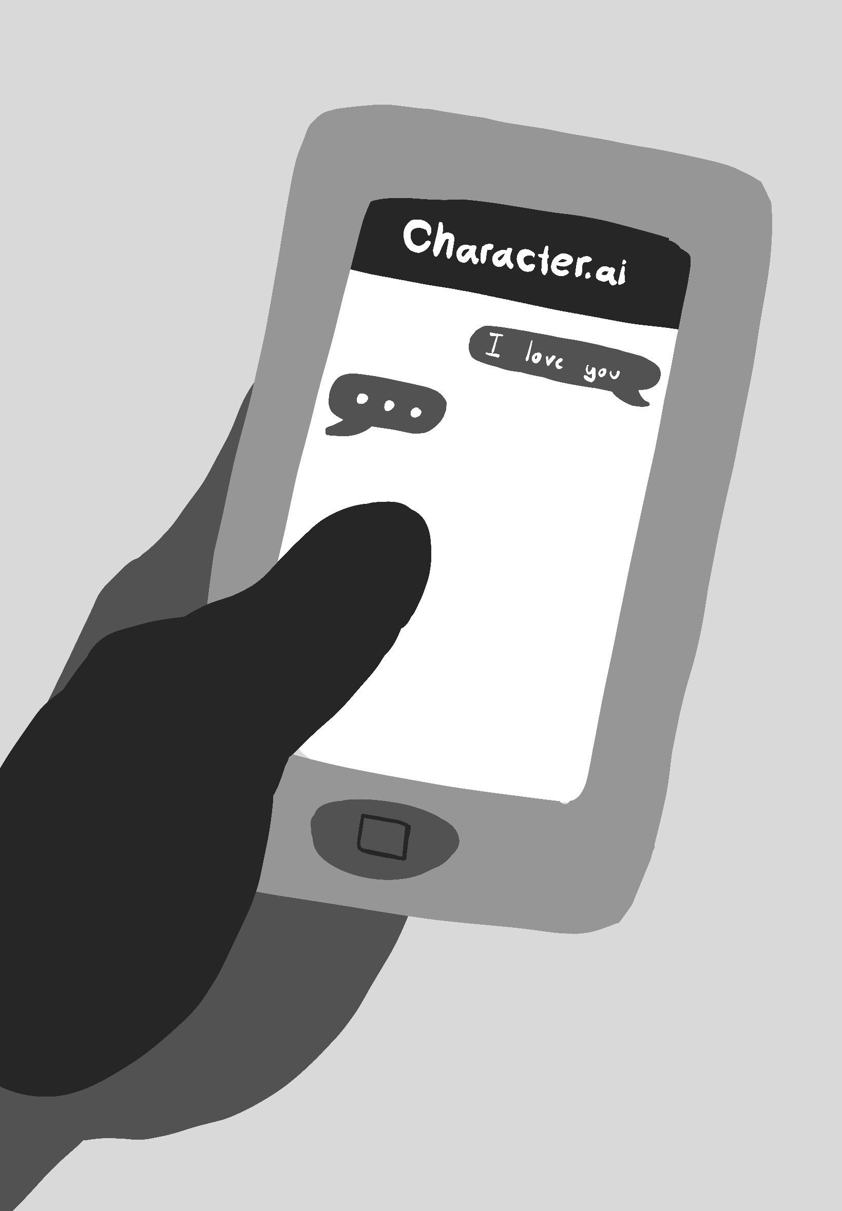 Hand holding a phone receiving message from Character.AI that says "I love you"