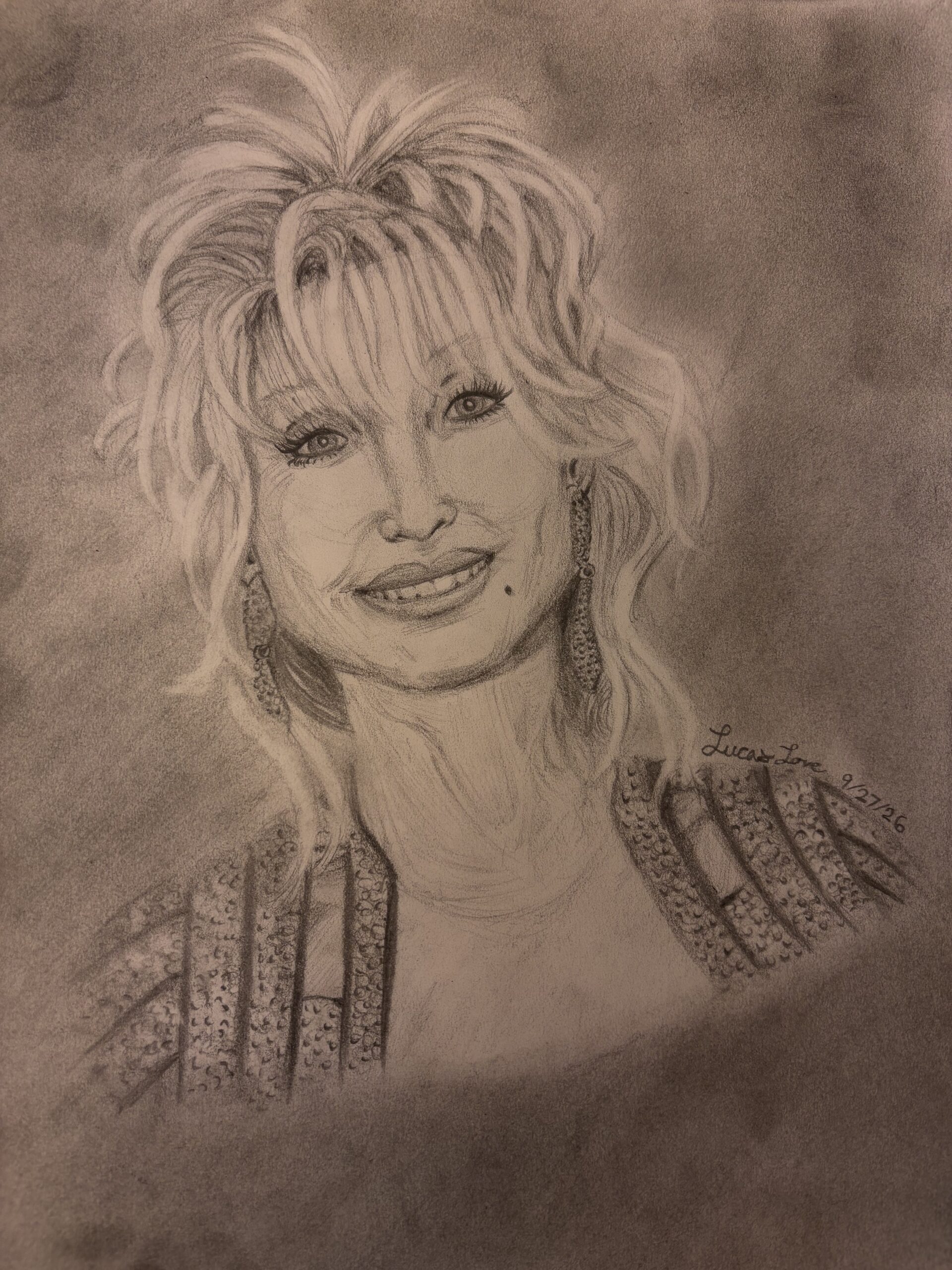 Drawing/sketch of Dolly Parton in realism.