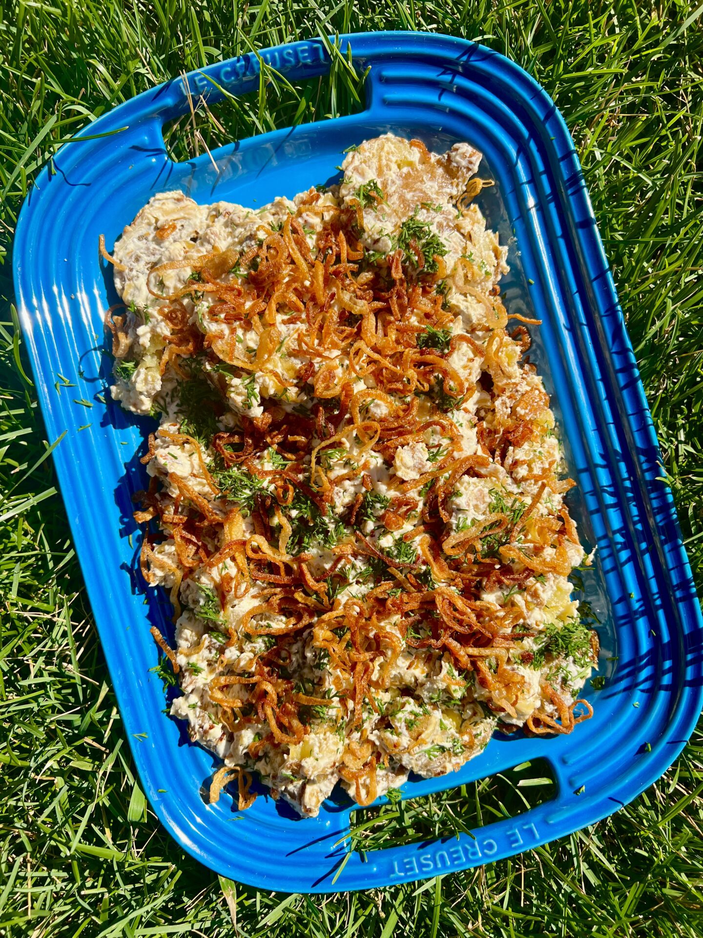 Crispy Smashed French Onion Potato Salad