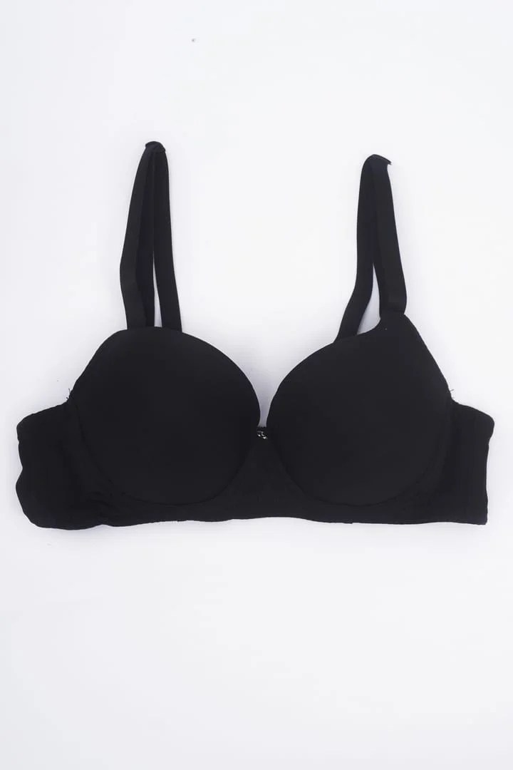 Soft Padded Wired Polyester Nylon Stretchable Plain Deep Black Push up Bra