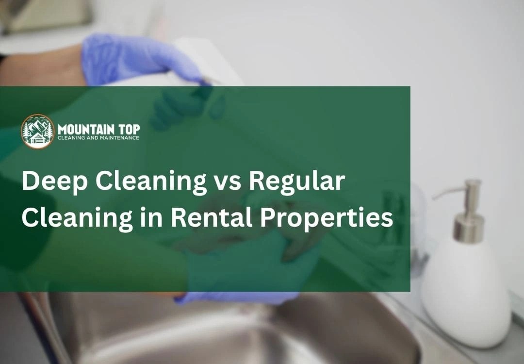 This image shows a professional cleaning hands showing Deep Cleaning vs Regular Cleaning
