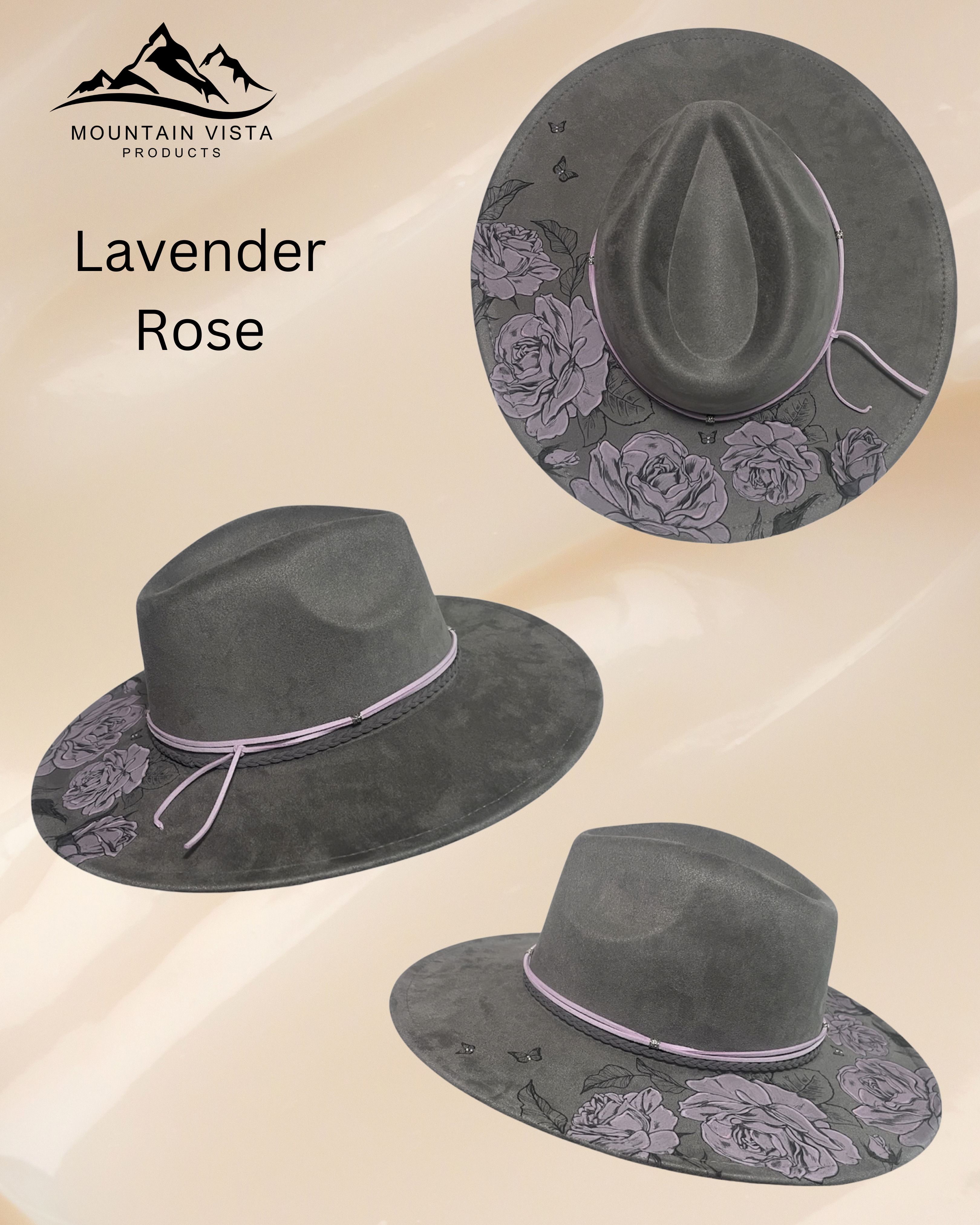 Engraved Wide Flat Brim Hat (Lavender Rose)