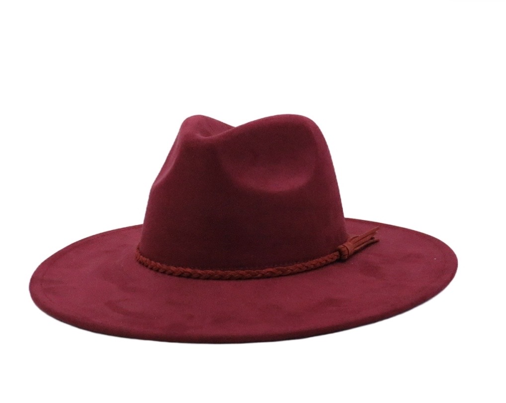 Flat Wide Brim Hat Blank - Teardrop Crown (Deep Wine)