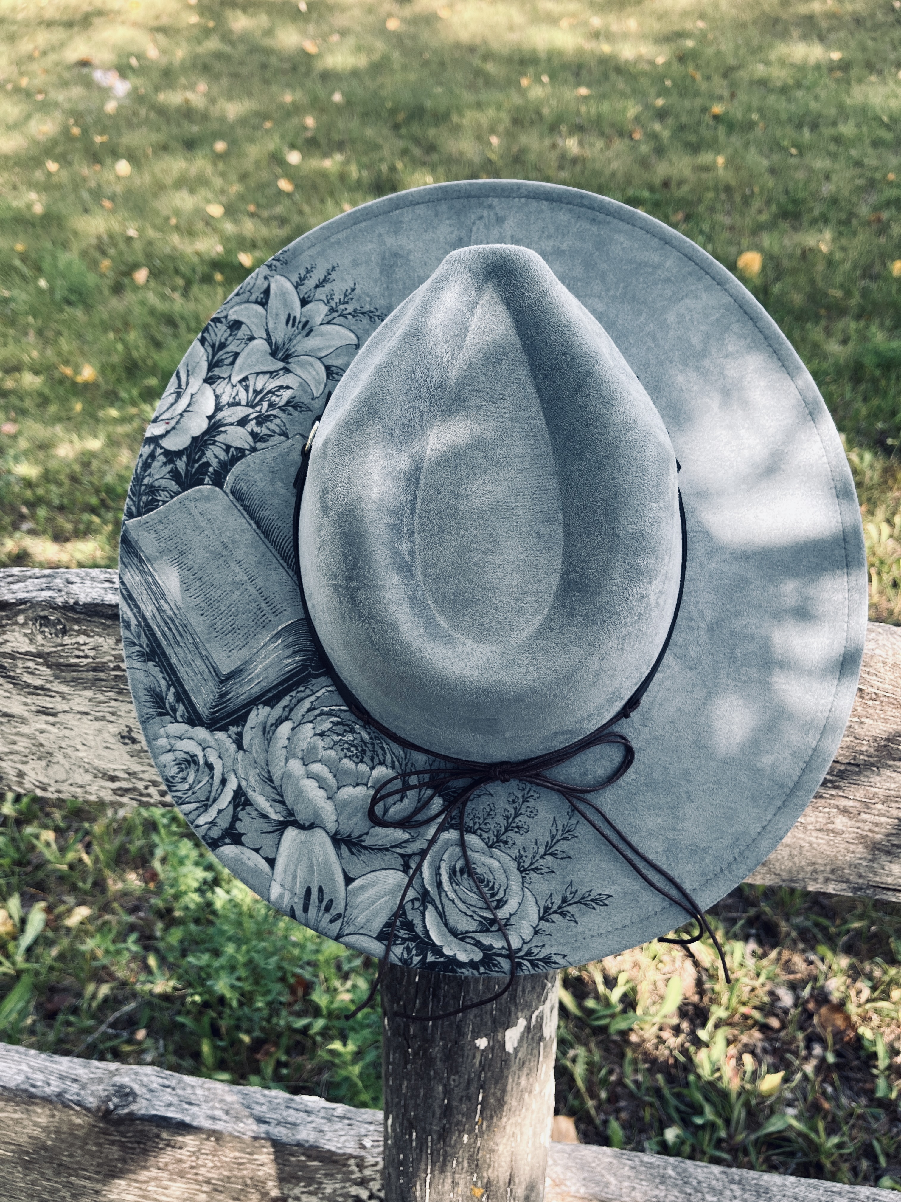 Engraved Wide Flat Brim Hat (Bible Believin’) Denim Blue
