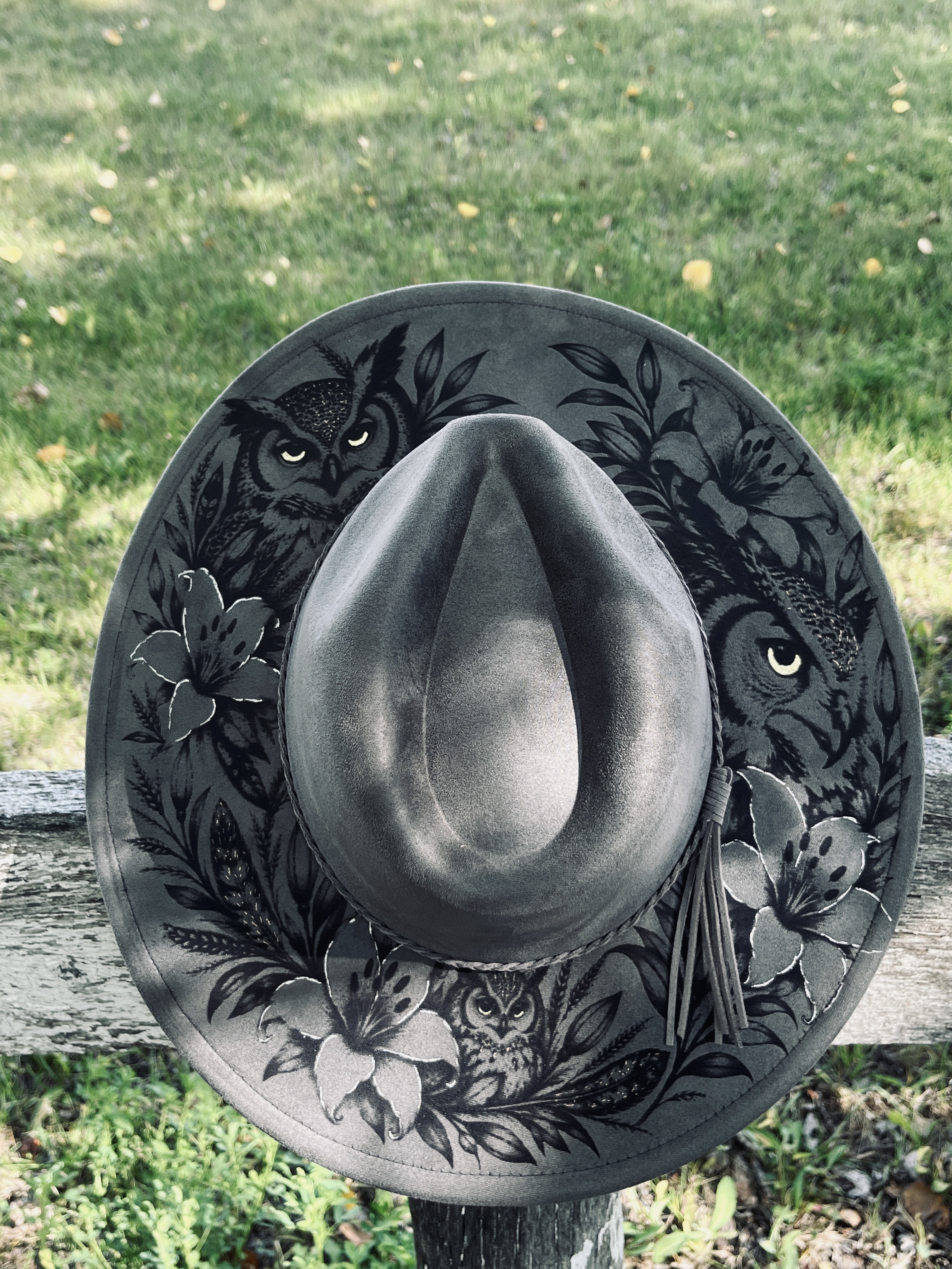 Engraved Wide Flat Brim Hat (Somebody’s Watching You) Grey