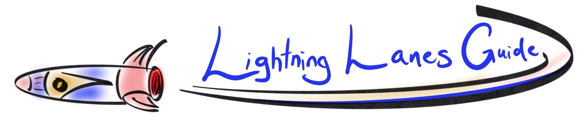 Image of rocket with text reading Lighting Lanes Guide. Used as header for a primer on using Lightning Lanes in Disneyland