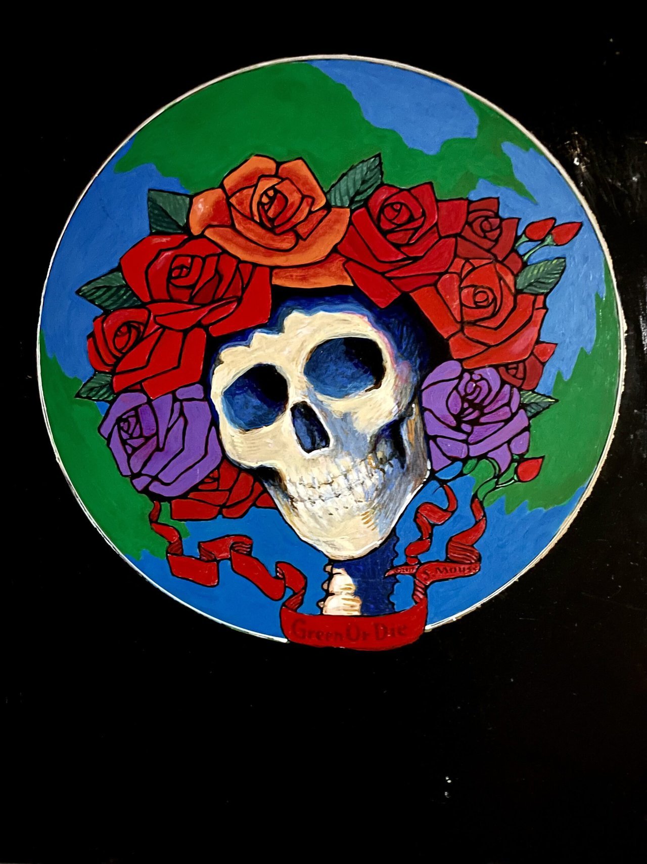 SKELETON AND ROSES - HAND WATER COLORED PRINT - Mouse Studios