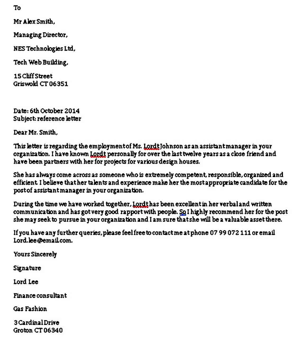 Sample Reference Letter For Friend Mous Syusa