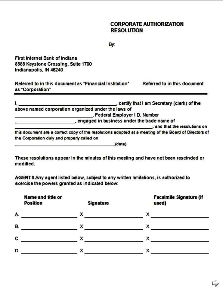 corporate resolution form sample mous syusa