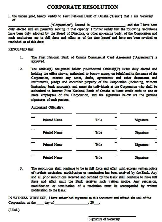 corporate resolution form template mous syusa