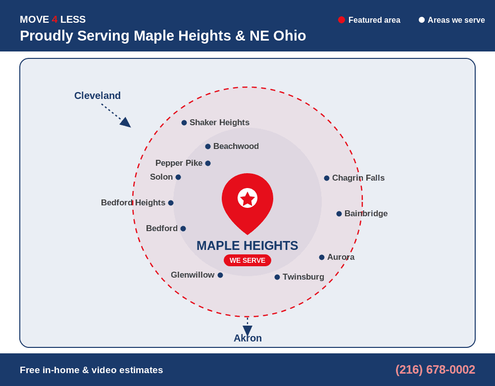 Move 4 Less service area map for Maple Heights and Northeast Ohio