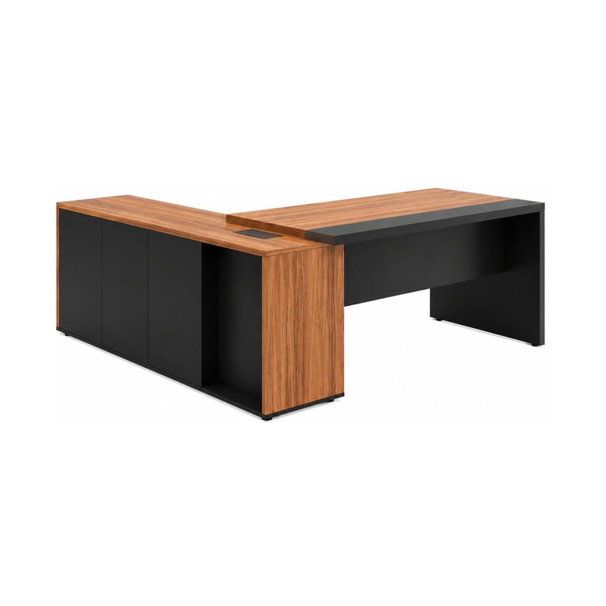 Mesa Presidente em L 182 x 180 cm com Armário Pedestal e 3 Gavetas Sevilha/Preto