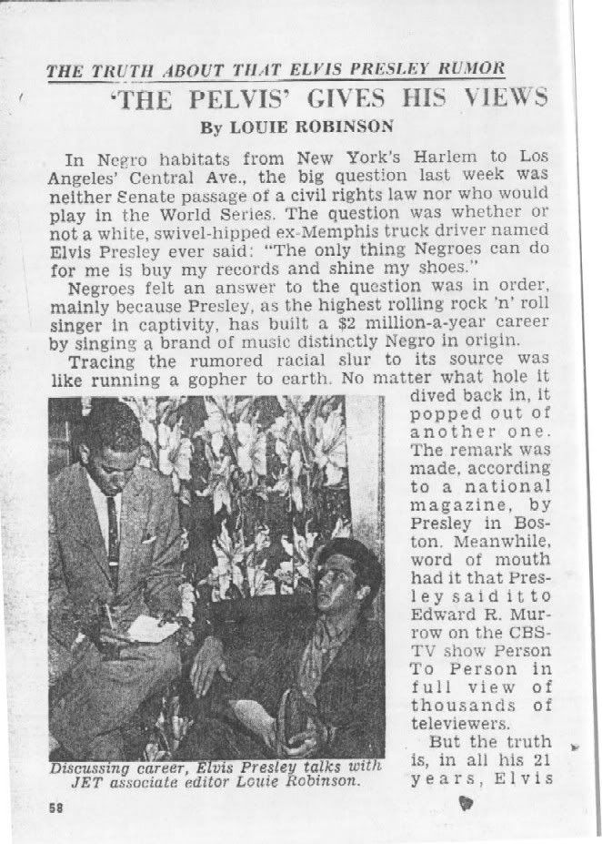 First page of Jet Magazine interview with Elvis, August 1, 1957. Photo Credit: Elvisbiography.net
