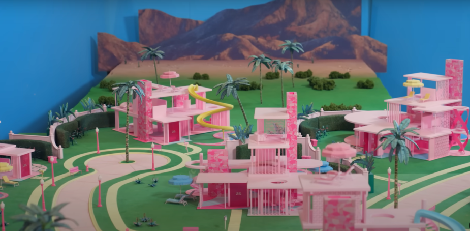 "Barbie's Dream Houses" in the 2023 film, "Barbie" (2023) Photo credit: Warner Bros