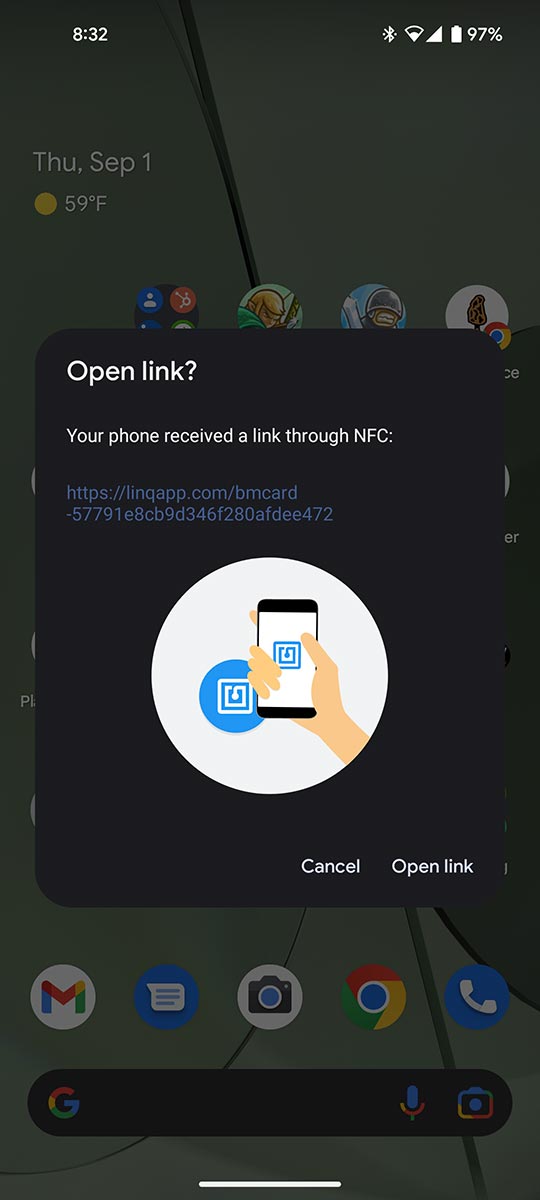 Linc Card NFC Prompt Screen on an Android Device