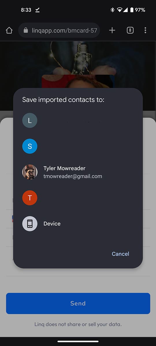 Import contact into an Android account