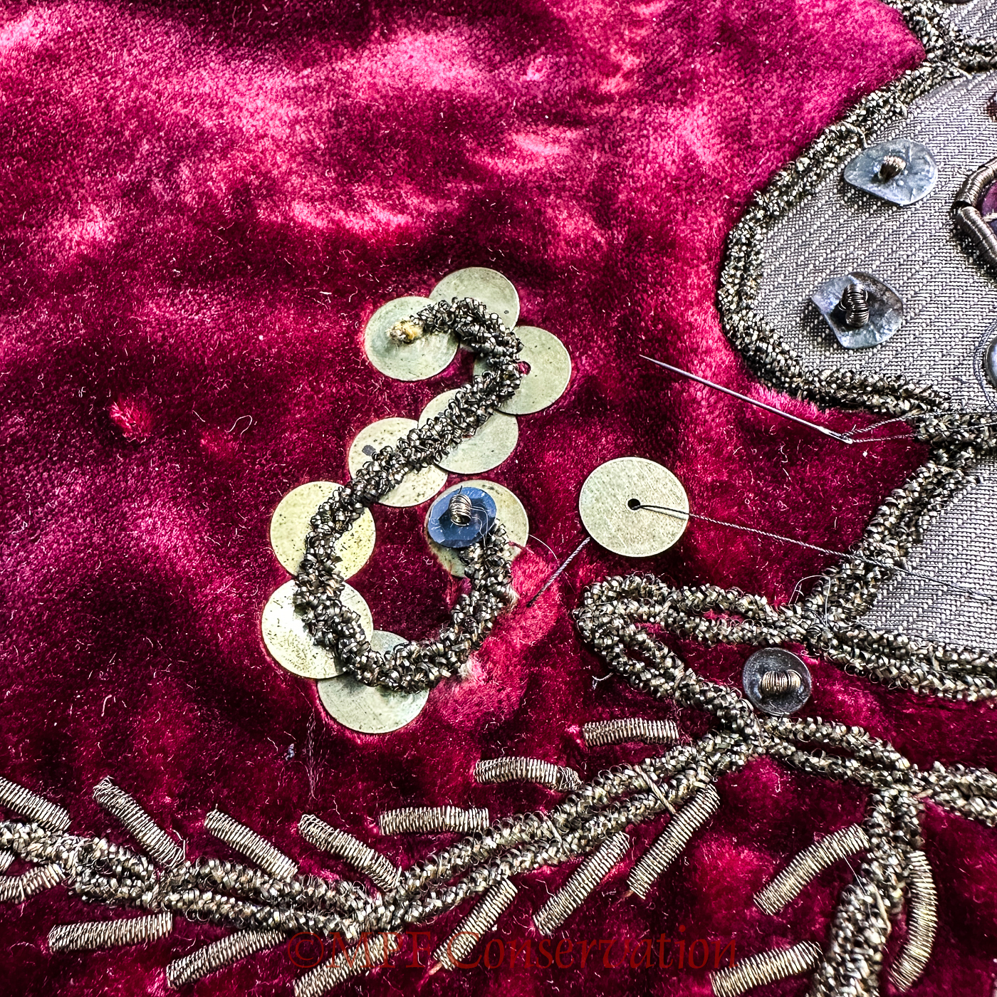 Added brass discs + charcoal sequins.