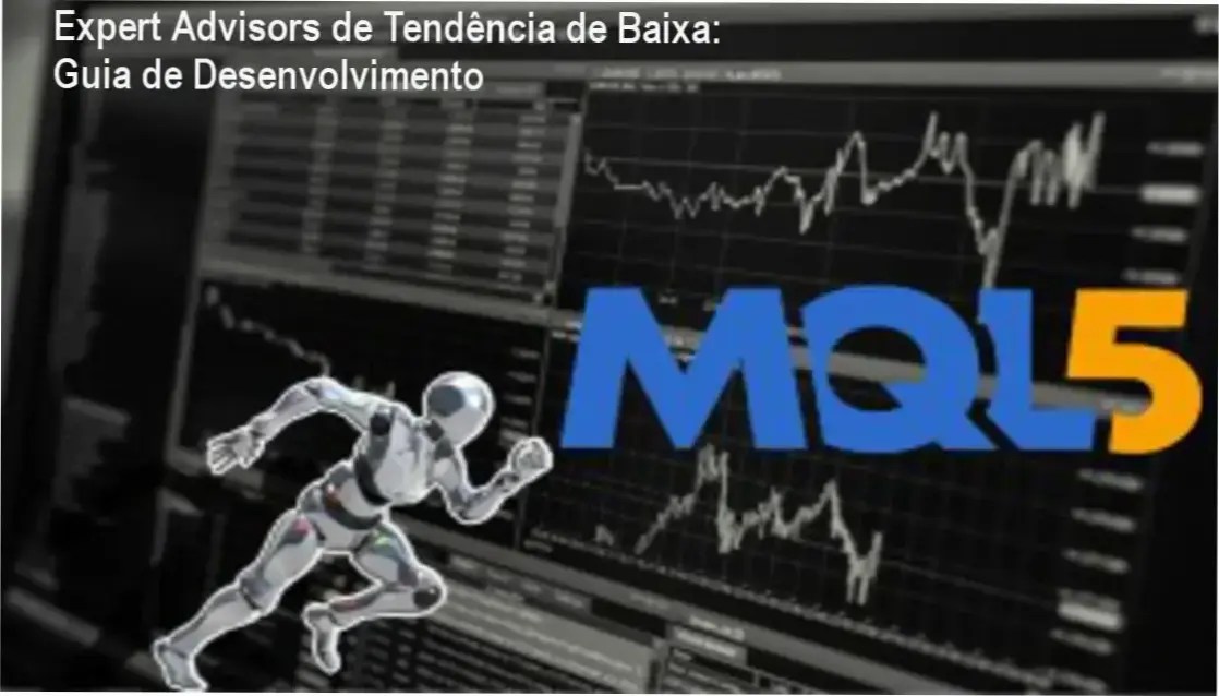 Interface de terminal de trading demonstrando a aplicação de um Expert Advisor focado em tendências de baixa
