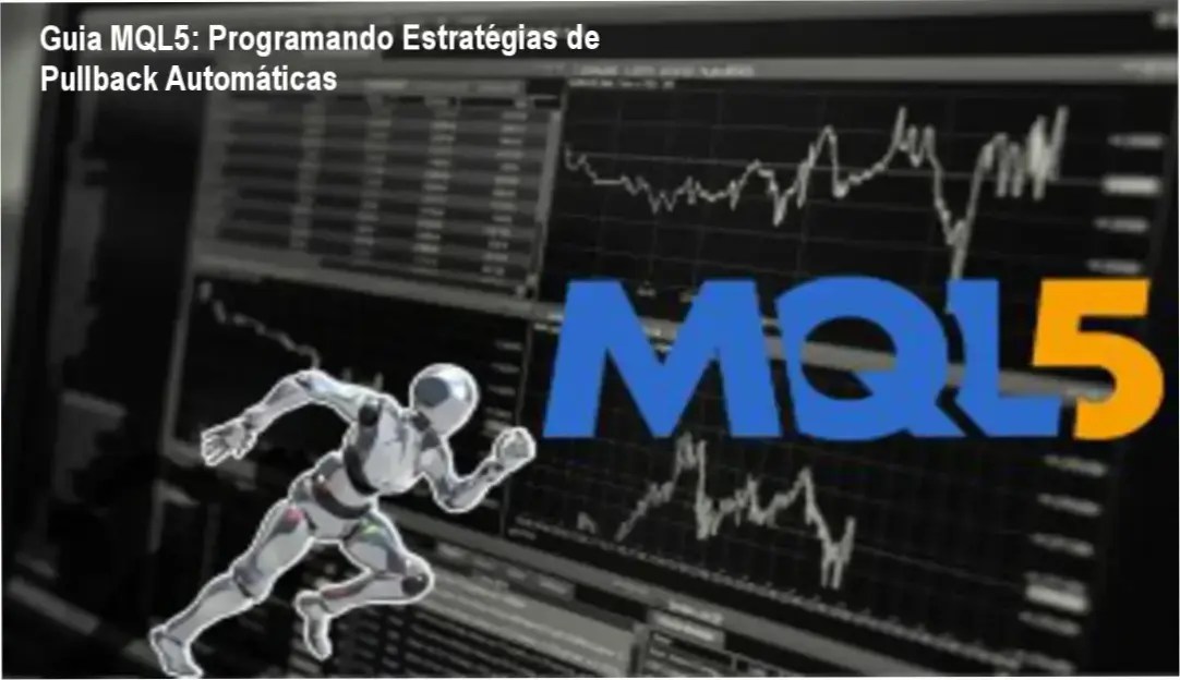 Interface de programação MQL5 exibindo algoritmos de estratégias de pullback em gráfico de velas