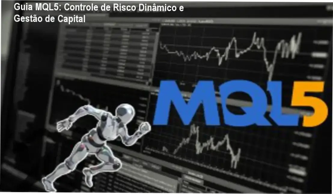 Interface de programação MQL5 exibindo cálculos de gestão de risco e controle de capital dinâmico