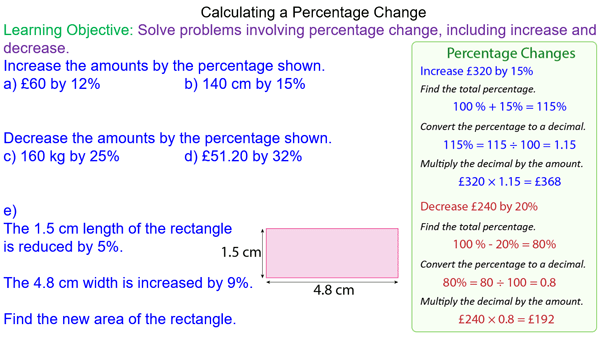 An amount decreases from 165 to 70. Calculating A Percentage Change Mr Mathematics Com