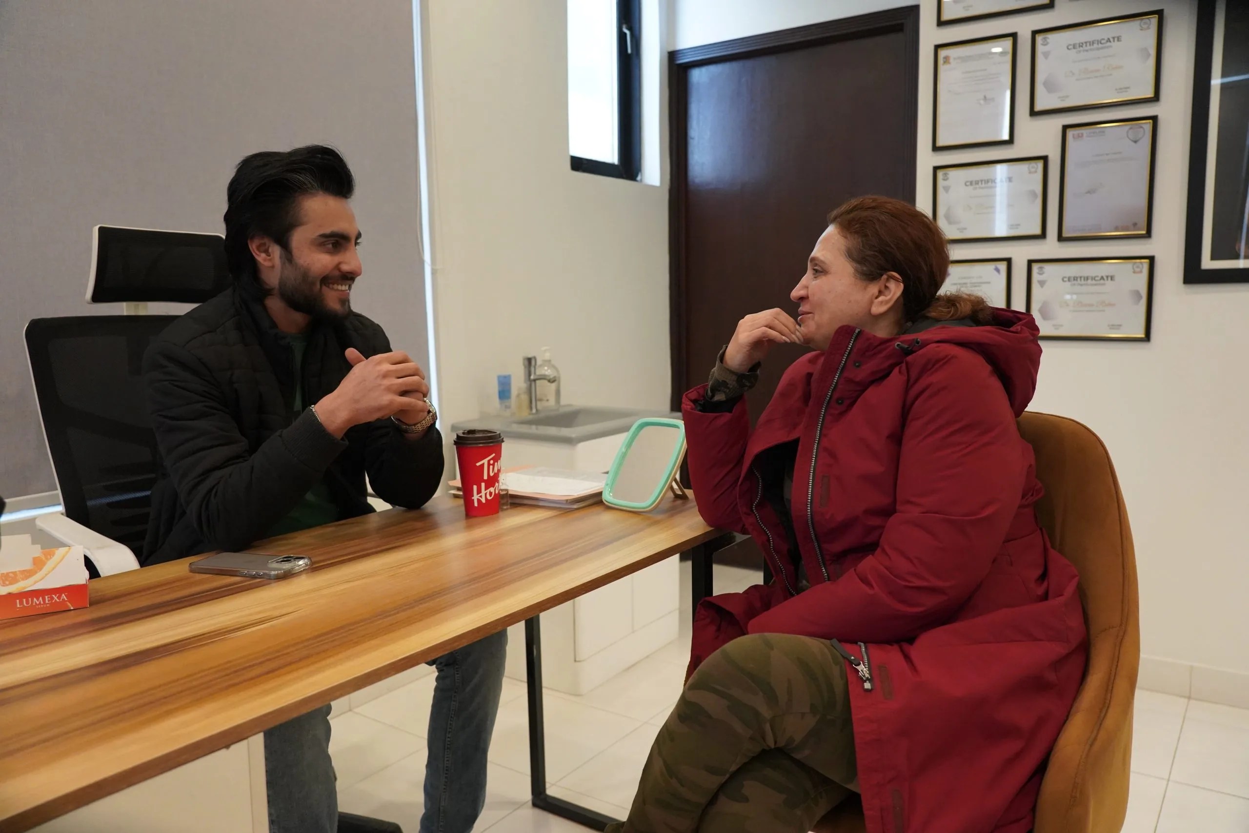 Actress and Celebrity Asma Abbas Gill consulting with Doctor Malik Rizwan at MR Aesthetic ckin clinic in Lahore