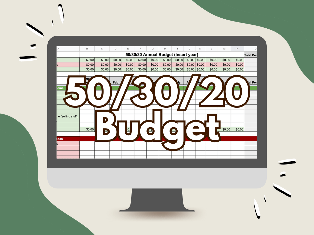 50/30/20 Budget Spreadsheet