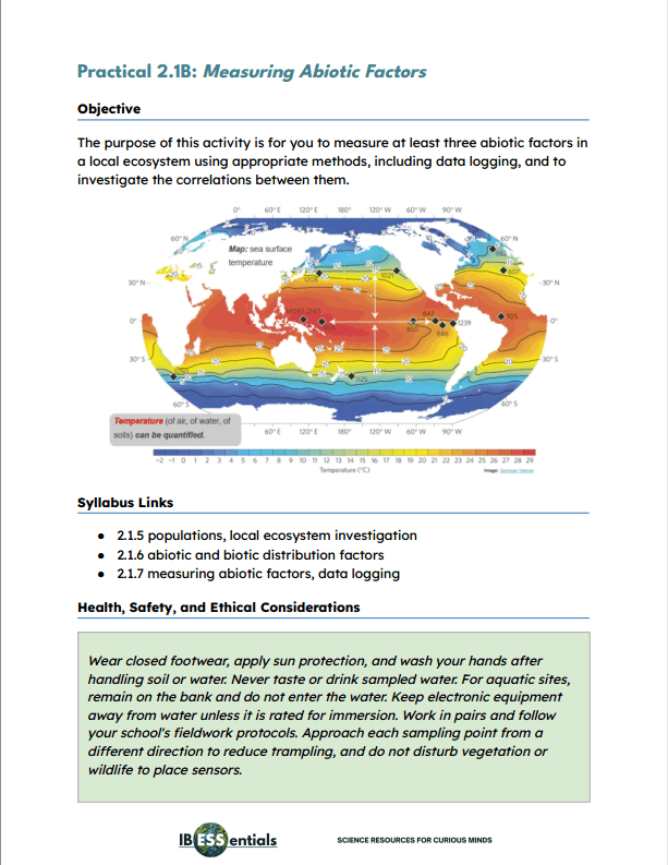 PSOW - Practical 2.1B Measuring Abiotic Factors with Teacher's Notes