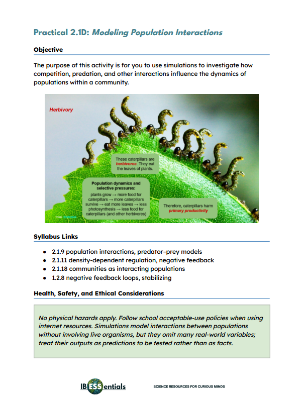 PSOW - Practical 2.1D Modeling Population Interactions with Teacher's Notes