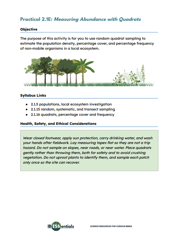 PSOW - Practical 2.1E Measuring Abundance with Quadrats with Teacher's Notes