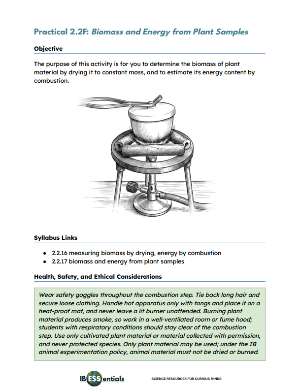 PSOW - Practical 2.2F Biomass and Energy from Plant Samples with Teacher's Notes