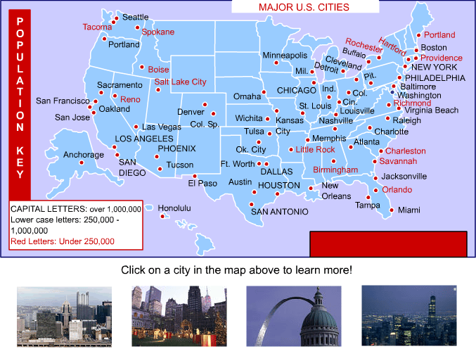 Major US Cities Interactive Map Background 
