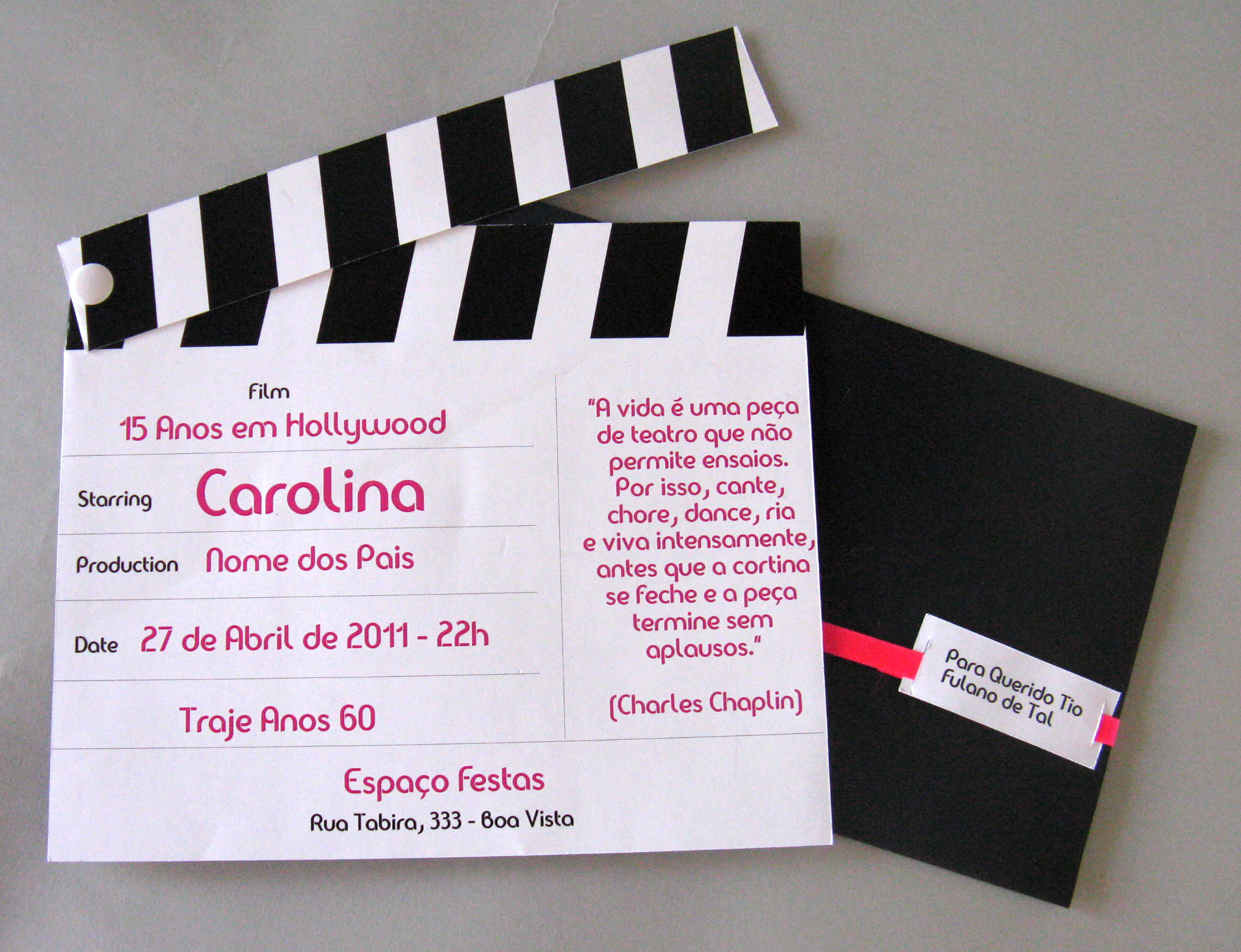 Como fazer convites de aniversário com . 15 Anos Aniversario Cinema Hollywood