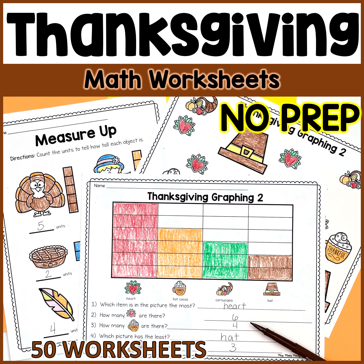 Thanksgiving math worksheets- no prep