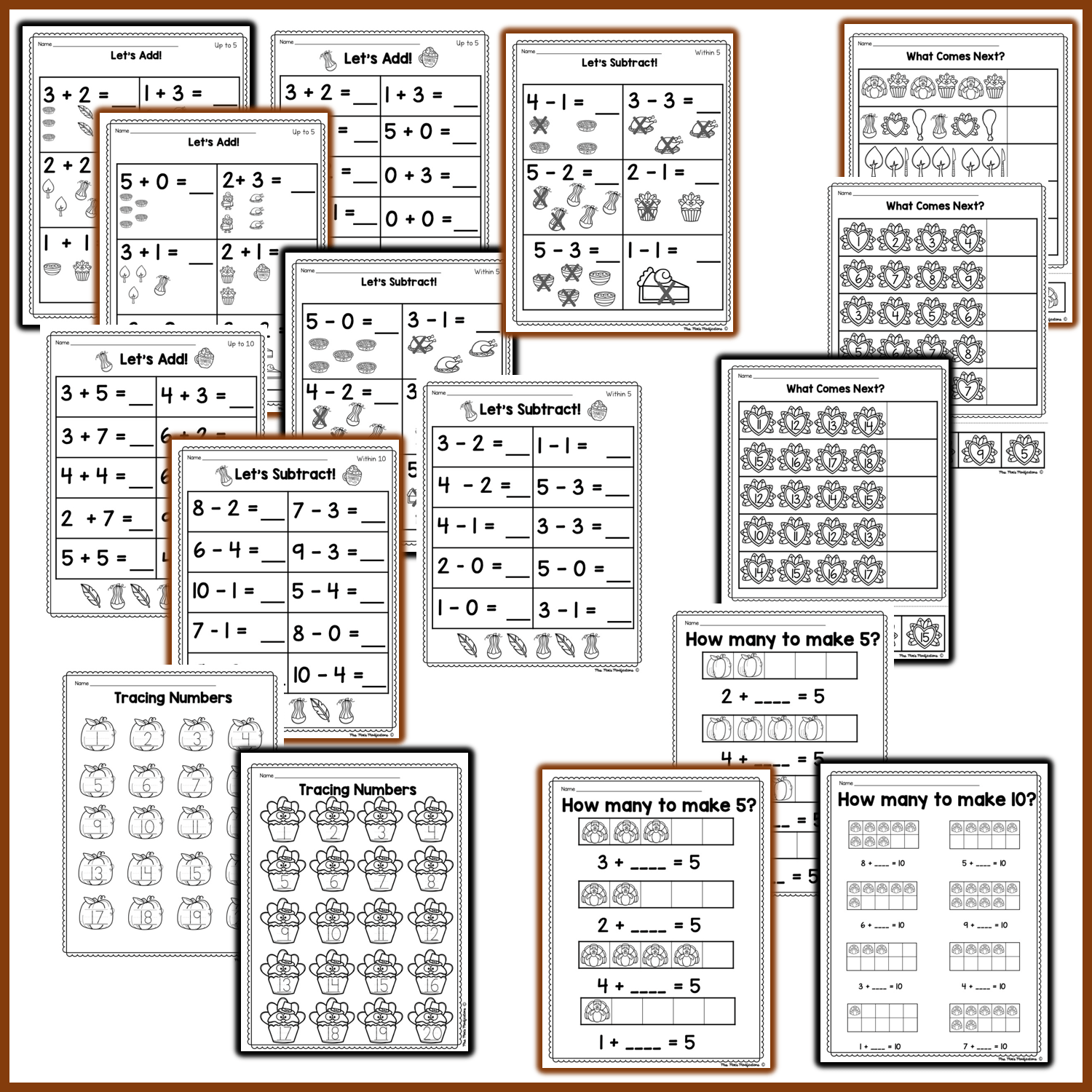 Thanksgiving math worksheets- no prep