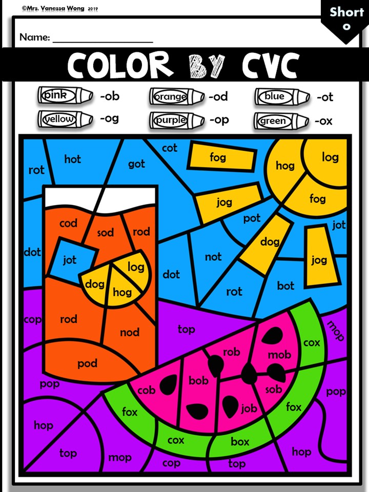 phonics activities and worksheets cvc color by code summer theme mrs vanessa wong