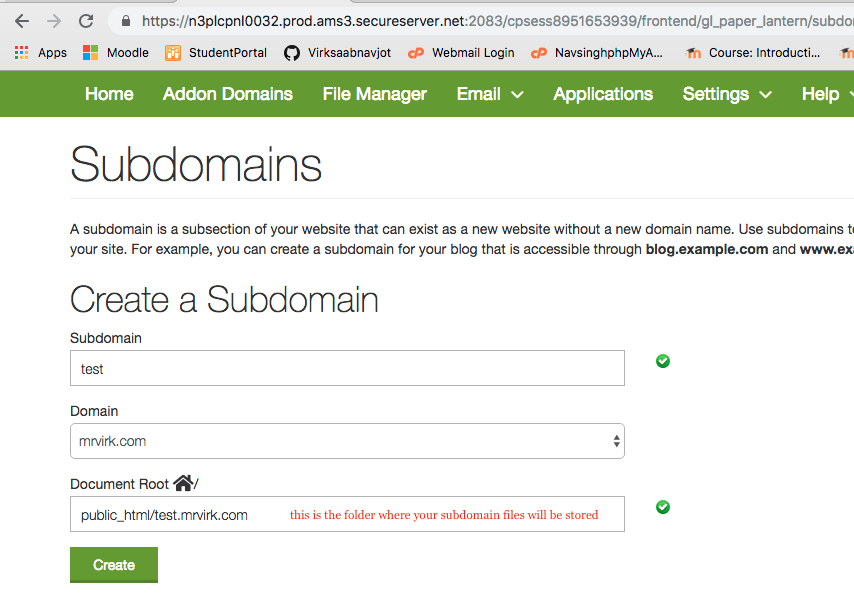 creating a subdomain steps