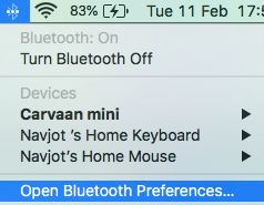 How to open bluetooth preferences in Mac