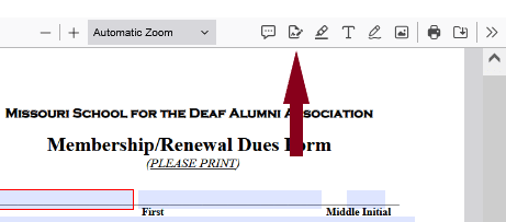 Picture of Digital Sign Tab on PDF Form.