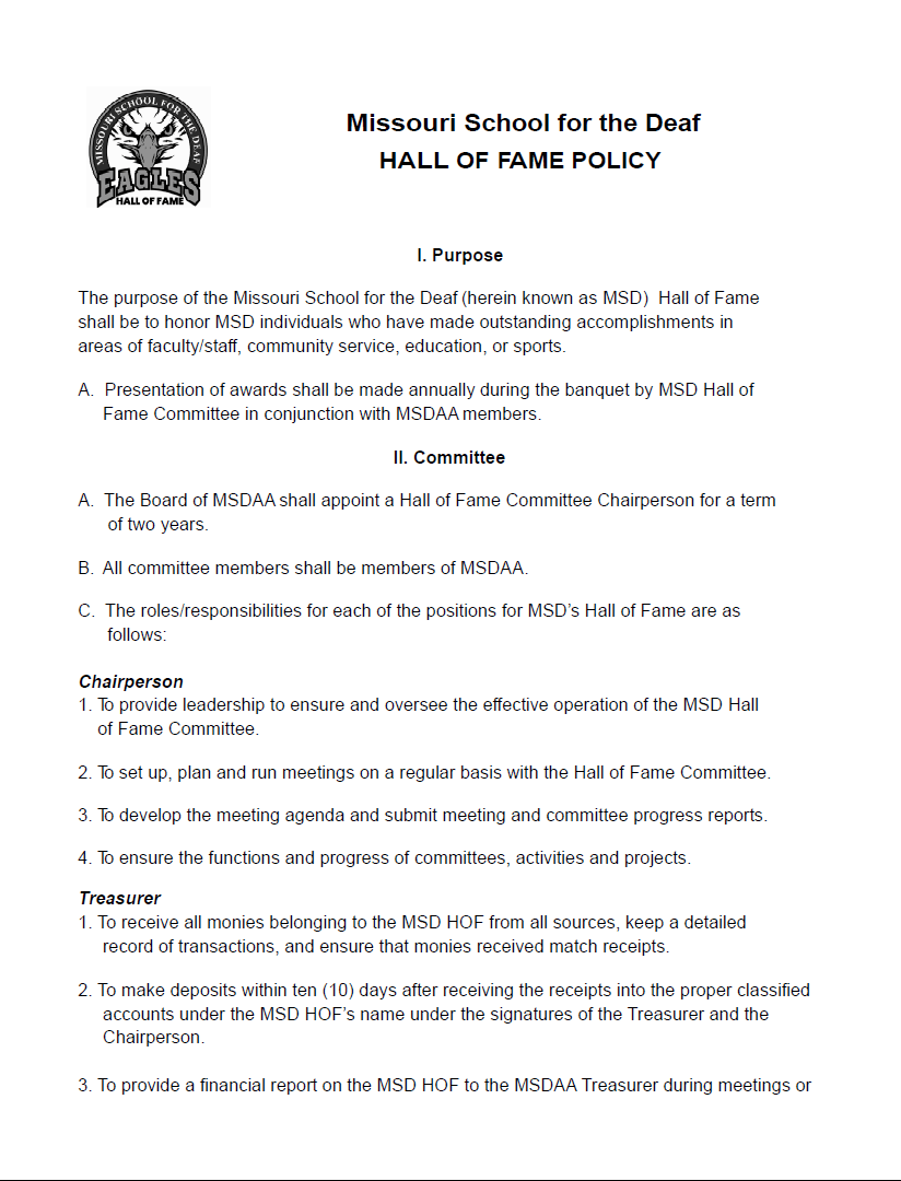 Picture of MSDAA Hall of Fame Policy Form